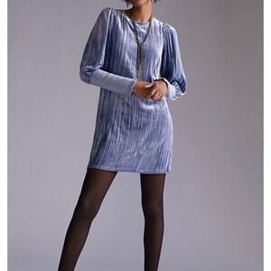 Anthropologie Blue Velvet Mini Dress